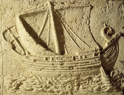 Detail eines Reliefs eines Bootes, von einem Sarkophag von Roman
